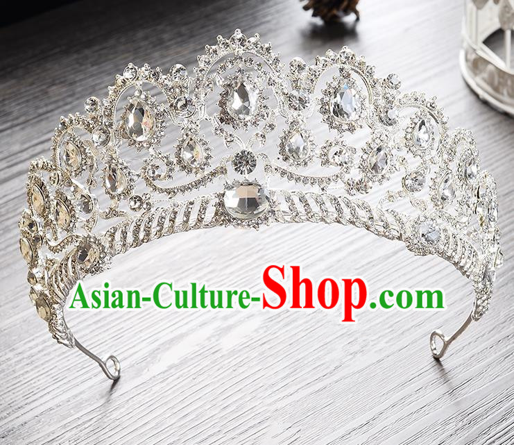 Top Grade Handmade Chinese Classical Hair Accessories Baroque Style Headband White Crystal Princess Royal Crown, Hair Sticks Hair Jewellery Hair Clasp for Women
