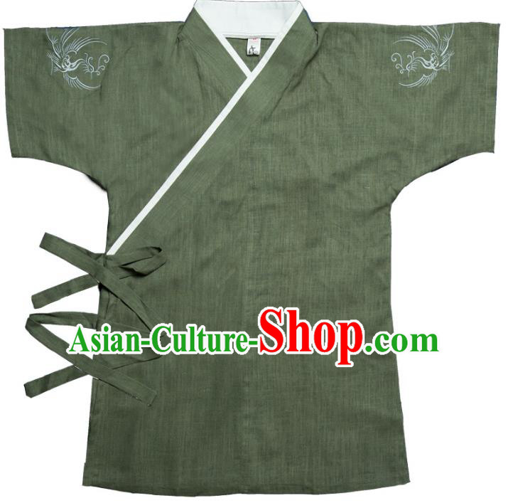 Traditional Ancient Chinese National Costume Hanfu Green Shirts, China Tang Suit Upper Outer Garment Embroidery Clothing for Men