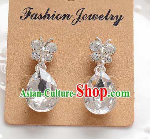 Top Grade Handmade Chinese Classical Jewelry Accessories Baroque Style Crystal Butterfly Wedding Earrings Bride Eardrop for Women