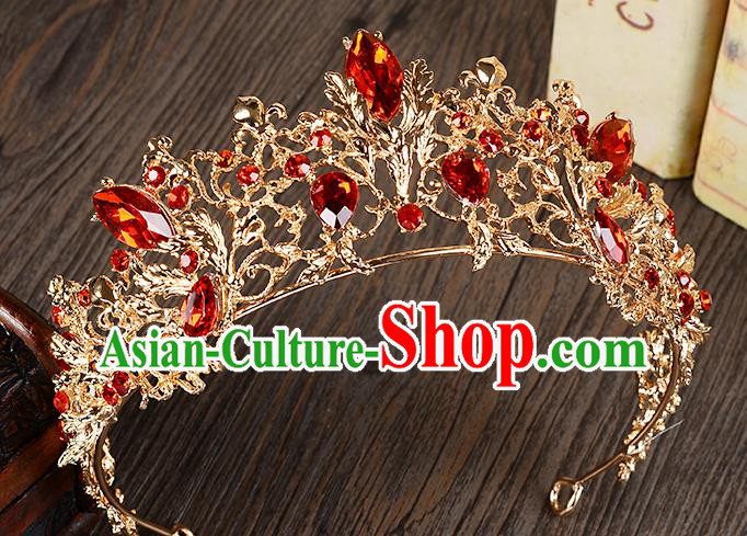 Top Grade Handmade Chinese Classical Hair Accessories Baroque Style Red Crystal Princess Royal Crown, Hair Sticks Hair Jewellery Hair Coronet for Women