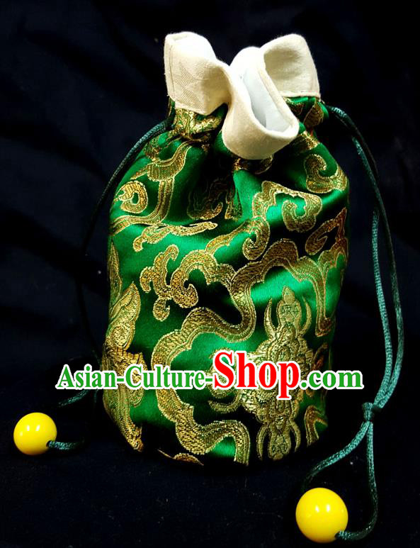 Traditional Handmade Chinese Ancient Young Lady Pouch Green Handbags, China Hanfu Embroidery Satin Sachet for Women