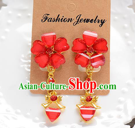Top Grade Handmade Chinese Classical Jewelry Accessories Baroque Style Wedding Red Flower Earrings Bride Eardrop for Women