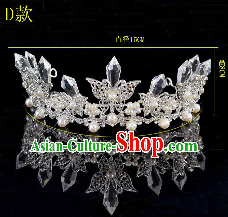 Top Grade Handmade Chinese Classical Hair Accessories Baroque Style Crystal Butterfly Princess Wedding Royal Crown, Bride Hair Sticks Hair Jewellery Hair Coronet for Women
