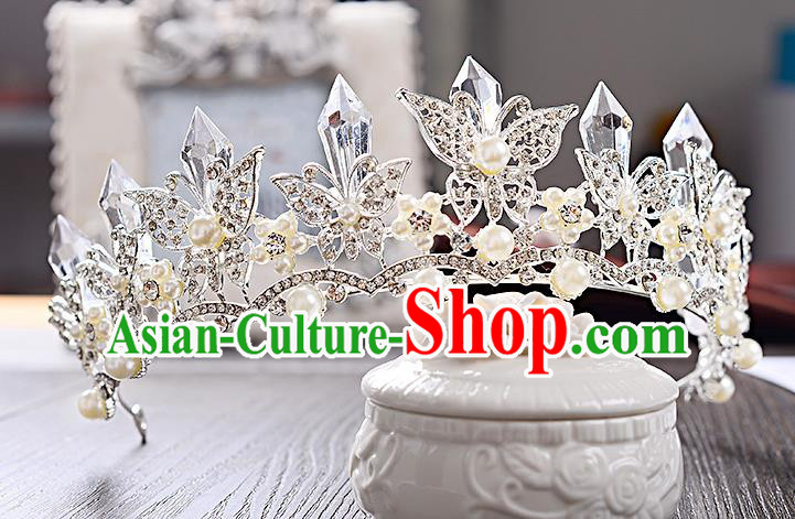 Top Grade Handmade Chinese Classical Hair Accessories Baroque Style Crystal Butterfly Wedding Royal Crown, Bride Princess Hair Jewellery Hair Coronet for Women