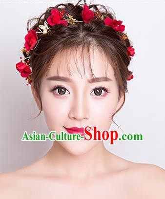 Top Grade Handmade Chinese Classical Hair Accessories Baroque Style Wedding Red Flowers Headband Bride Hair Clasp for Women