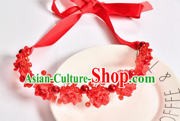 Top Grade Handmade Chinese Classical Hair Accessories Baroque Style Wedding Red Rose Flowers Headband Bride Hair Clasp for Women