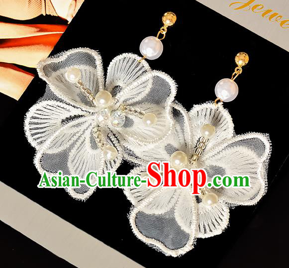 Top Grade Handmade Chinese Classical Jewelry Accessories Princess Wedding Earrings Bride Silk Flower Tassel Eardrop for Women
