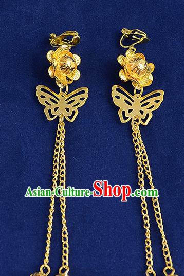 Top Grade Handmade Chinese Classical Jewelry Accessories Xiuhe Suit Wedding Golden Butterfly Earrings Bride Tassel Eardrop for Women
