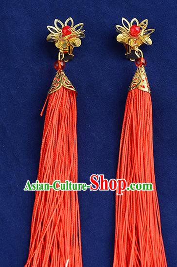 Top Grade Handmade Chinese Classical Jewelry Accessories Xiuhe Suit Wedding Earrings Bride Red Tassel Eardrop for Women