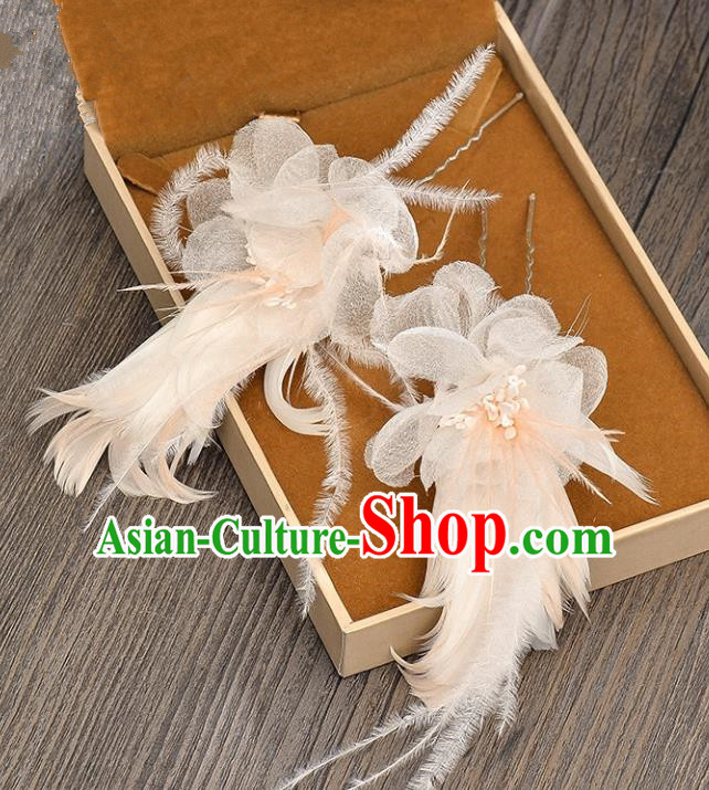 Top Grade Handmade Chinese Classical Hair Accessories Baroque Style Wedding Pink Feather Hairpins Hair Claw Headband Bride Headwear for Women