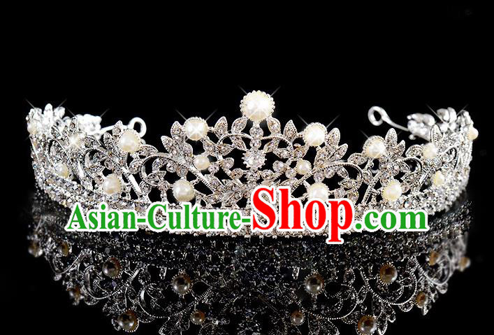 Top Grade Handmade Chinese Classical Hair Accessories Baroque Style Wedding Crystal Pearls Royal Crown, Bride Princess Hair Kether Jewellery Hair Clasp for Women