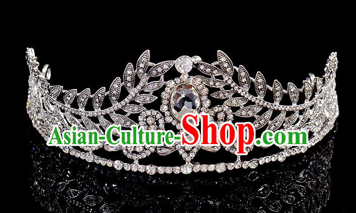 Top Grade Handmade Chinese Classical Hair Accessories Baroque Style Wedding Crystal Leaf Royal Crown, Bride Princess Hair Kether Jewellery Hair Clasp for Women