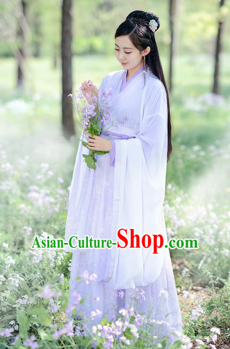 Traditional Ancient Chinese Costume Jin Dynasty Young Lady Embroidery Wide Sleeve Dress, Elegant Hanfu Clothing Chinese Palace Princess Costume for Women