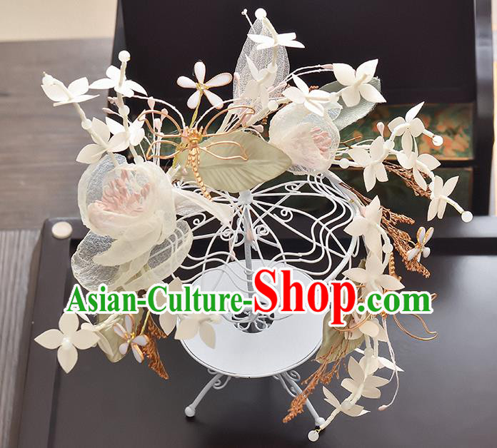 Top Grade Handmade Chinese Classical Hair Accessories Princess Wedding Pink Silk Flowers Hair Clasp Headband Bride Headwear for Women
