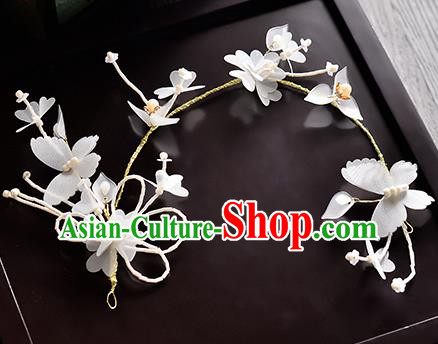 Top Grade Handmade Chinese Classical Hair Accessories Princess Wedding White Flowers Butterfly Hair Clasp Headband Bride Headwear for Women