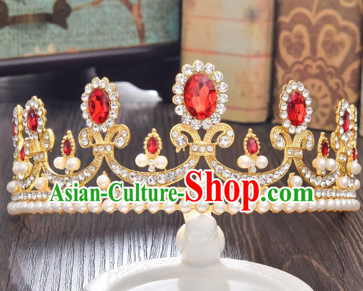 Top Grade Handmade Hair Accessories Baroque Style Wedding Red Crystal Royal Crown, Bride Princess Hair Kether Jewellery Imperial Crown for Women