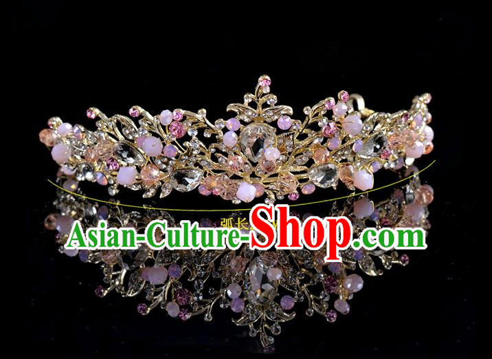 Top Grade Handmade Hair Accessories Baroque Style Palace Princess Wedding Pink Opal Vintage Royal Crown, Bride Hair Kether Jewellery Imperial Crown for Women