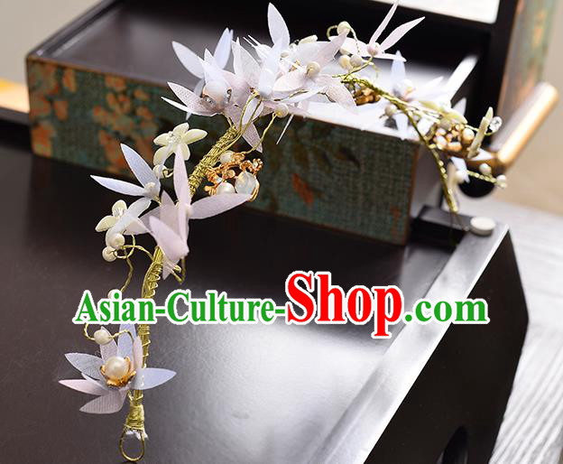 Top Grade Handmade Chinese Classical Hair Accessories Princess Wedding Pearl Flower Hair Clasp Hair Stick Headband Bride Headwear for Women