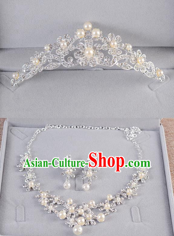 Top Grade Handmade Chinese Classical Jewelry Accessories Queen Wedding Crystal Pearls Royal Crown Tassel Earrings and Necklace Bride Ornaments for Women