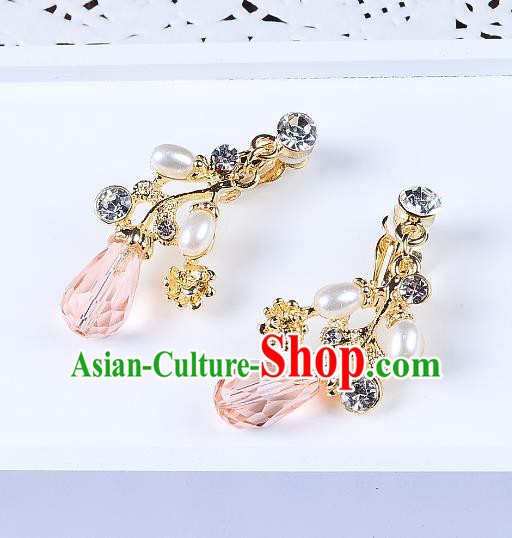 Top Grade Handmade Chinese Classical Jewelry Accessories Queen Wedding Pink Crystal Pearls Tassel Earrings Bride Eardrop for Women