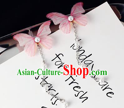 Top Grade Handmade Chinese Classical Jewelry Accessories Xiuhe Suit Wedding Pink Butterfly Tassel Earrings Bride Hanfu Eardrop for Women