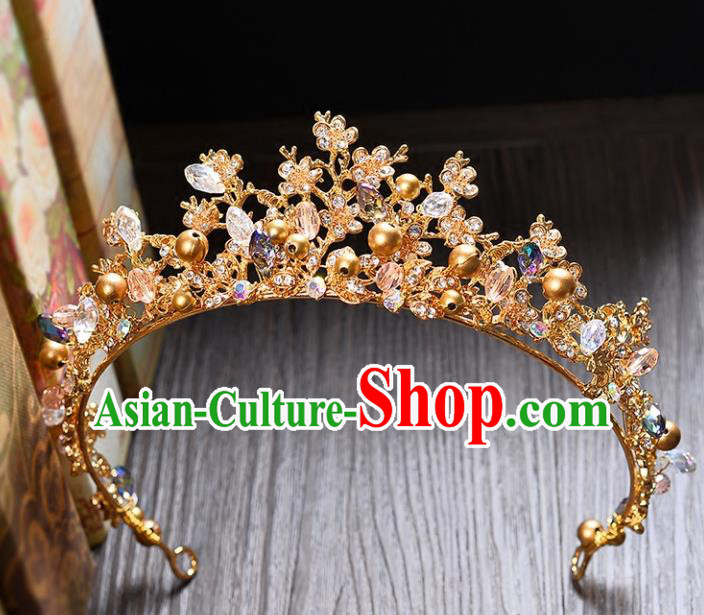 Top Grade Handmade Hair Accessories Baroque Style Palace Princess Wedding Crystal Beads Vintage Golden Royal Crown, Bride Hair Kether Jewellery Imperial Crown for Women