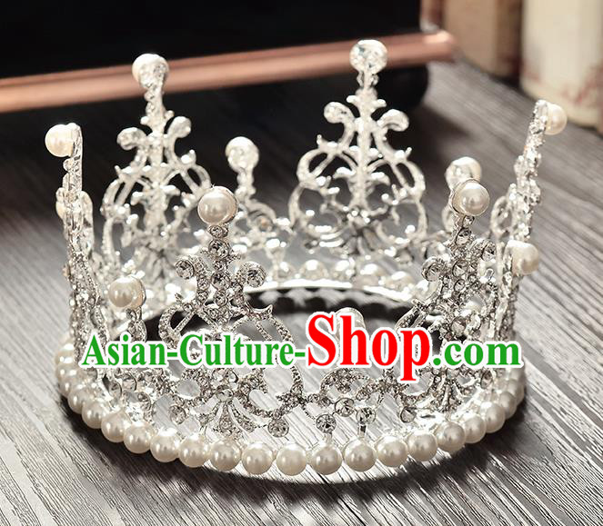 Top Grade Handmade Hair Accessories Baroque Style Palace Princess Wedding Crystal Pearls Vintage Round Royal Crown, Bride Hair Kether Jewellery Imperial Crown for Women