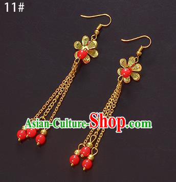 Top Grade Handmade Chinese Classical Jewelry Accessories Xiuhe Suit Wedding Ancient Costume Golden Tassel Earrings Bride Hanfu Eardrop for Women