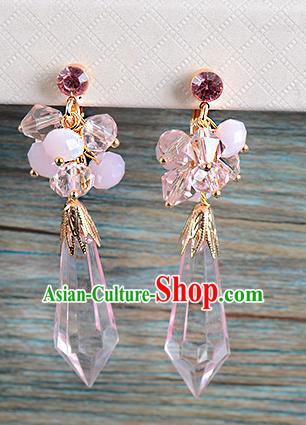 Top Grade Handmade Chinese Classical Jewelry Accessories Wedding Pink Crystal Tassel Earrings Bride Hanfu Eardrop for Women