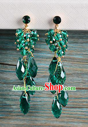 Top Grade Handmade Chinese Classical Jewelry Accessories Wedding Crystal Green Beads Tassel Earrings Bride Hanfu Eardrop for Women