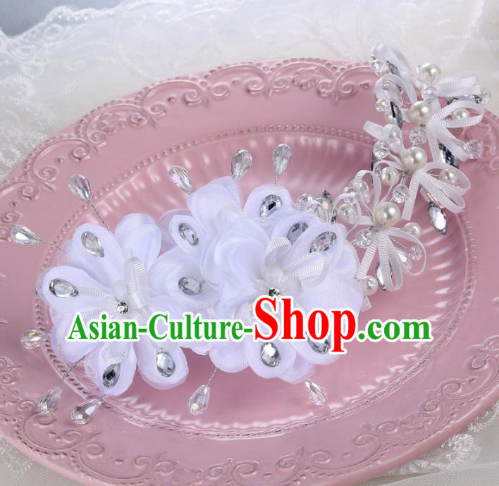Top Grade Handmade Chinese Classical Hair Accessories Princess Wedding Xiuhe Suit White Flowers Hair Stick Bride Headband Headwear for Women