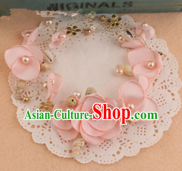 Top Grade Handmade Chinese Classical Hair Accessories Princess Wedding Baroque Pink Silk Flowers Hair Clasp Bride Headband Headwear for Women
