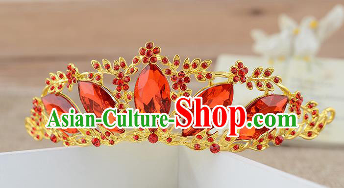 Top Grade Handmade Hair Accessories Baroque Luxury Red Crystal Hair Stick, Bride Wedding Hair Kether Jewellery Princess Imperial Crown for Women