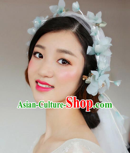 Top Grade Handmade Chinese Classical Hair Accessories Princess Wedding Baroque Green Flowers Veil Hair Clasp Bride Headband for Women