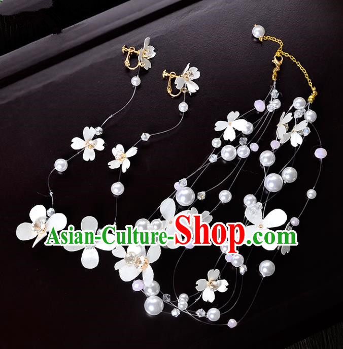 Top Grade Handmade Chinese Classical Hair Accessories Princess Wedding Baroque Pearls Garland Hair Clasp and Earrings Headband Bride Headwear for Women