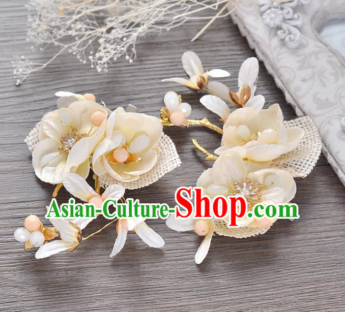 Top Grade Handmade Chinese Classical Hair Accessories Princess Wedding Baroque Beige Flower Hair Claw Headband Bride Headwear for Women