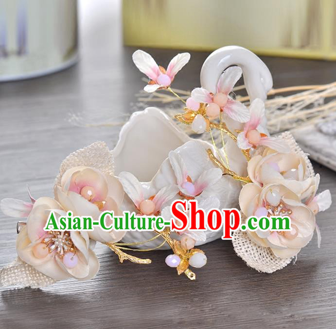 Top Grade Handmade Chinese Classical Hair Accessories Princess Wedding Baroque Pink Flower Hair Claw Headband Bride Headwear for Women