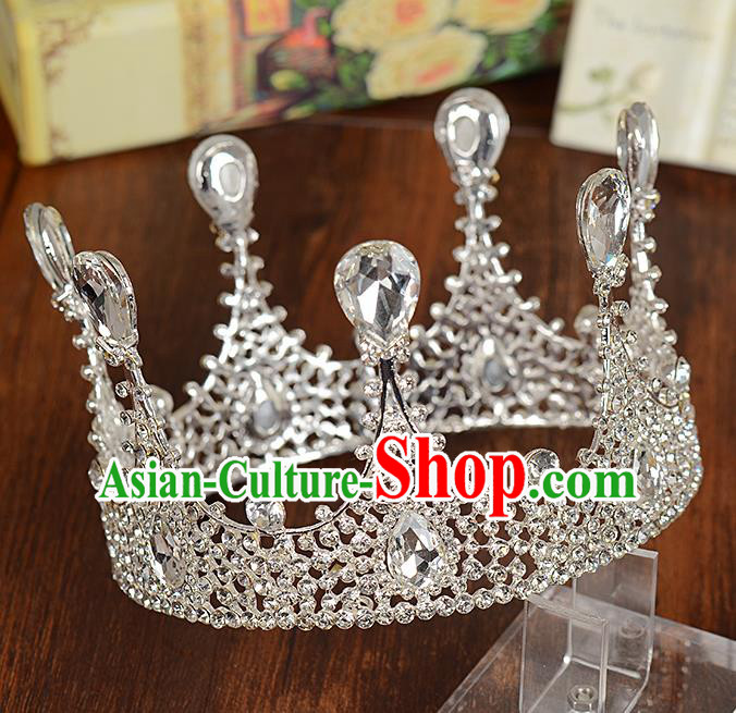 Top Grade Handmade Hair Accessories Baroque Queen Crystal Round Royal Crown, Bride Wedding Hair Kether Jewellery Imperial Crown for Women