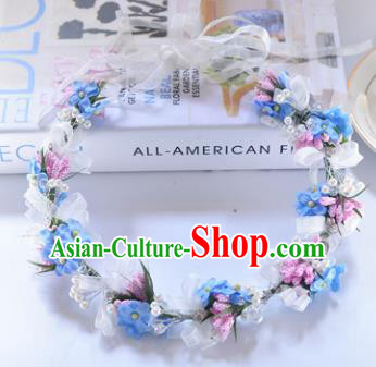 Top Grade Handmade Chinese Classical Hair Accessories Princess Wedding Baroque Blue Flower Garland Hair Clasp Headband Bride Headwear for Women