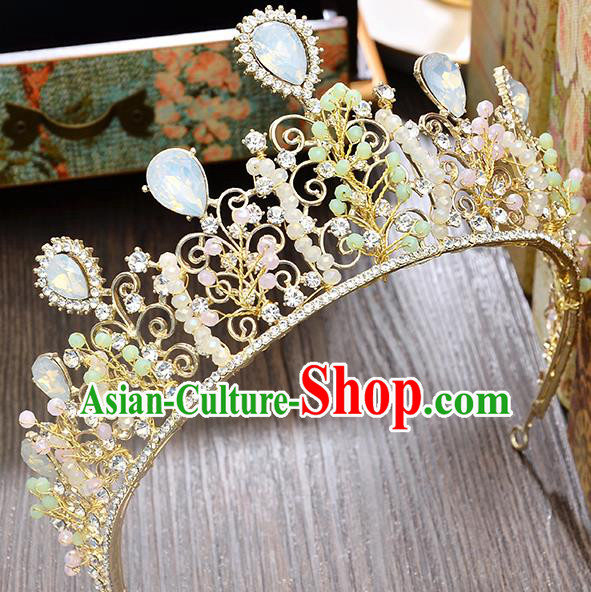 Top Grade Handmade Hair Accessories Baroque Luxury Opal Beads Royal Crown, Bride Wedding Hair Kether Jewellery Princess Crystal Imperial Crown for Women