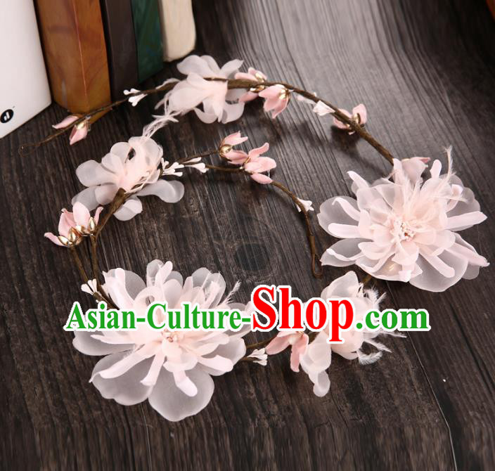 Top Grade Handmade Chinese Classical Hair Accessories Princess Wedding Baroque Headwear Pink Feather Flowers Hair Clasp Bride Headband for Women