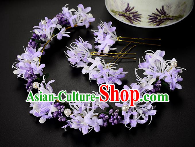 Top Grade Handmade Chinese Classical Hair Accessories Princess Wedding Baroque Headwear Purple Flowers Hairpins Hair Clasp Bride Headband for Women