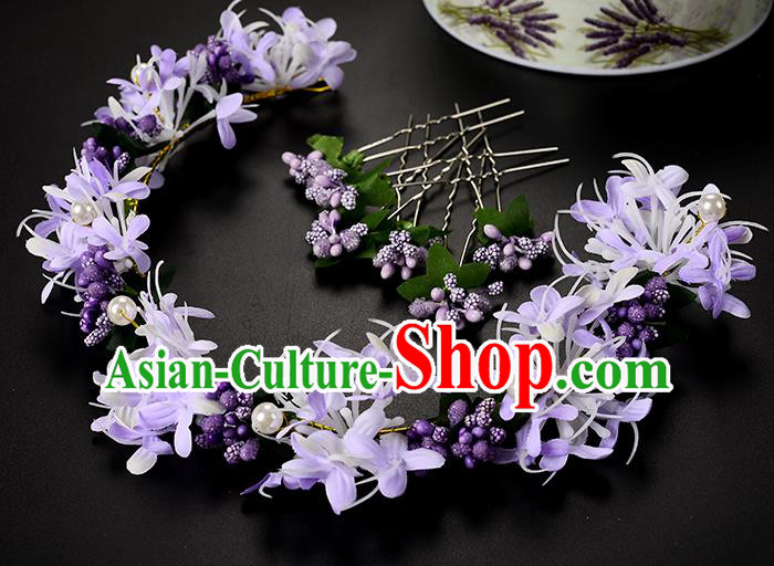 Top Grade Handmade Chinese Classical Hair Accessories Princess Wedding Baroque Headwear Purple Pearl Flowers Hair Clasp Bride Headband for Women