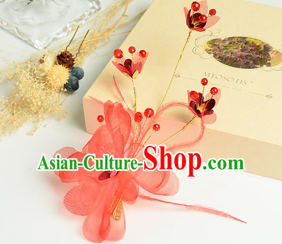 Top Grade Handmade Chinese Classical Hair Accessories Princess Wedding Baroque Headwear Red Silk Flowers Hair Claw Bride Headband for Women