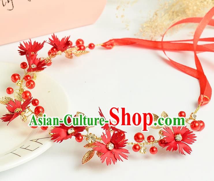 Top Grade Handmade Chinese Classical Hair Accessories Princess Wedding Baroque Headwear Red Flowers Headband Hair Clasp for Women