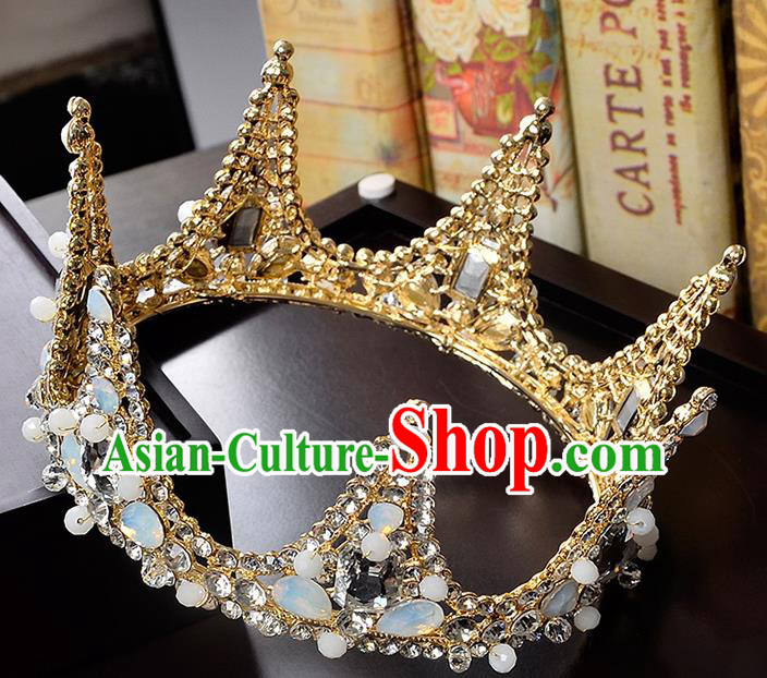 Top Grade Handmade Hair Accessories Baroque Crystal Round Imperial Crown, Bride Wedding Hair Jewellery Queen Crystal Golden Crown for Women