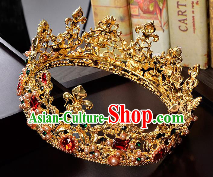 Top Grade Handmade Hair Accessories Baroque Crystal Opal Vintage Round Golden Imperial Crown, Bride Wedding Hair Jewellery Queen Crown for Women