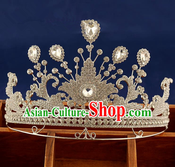 Top Grade Handmade Hair Accessories Baroque Queen Crystal Royal Crown, Bride Wedding Hair Jewellery Princess Imperial Crown for Women