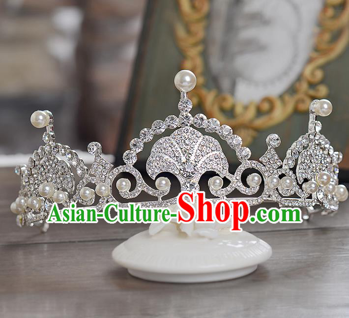 Top Grade Handmade Hair Accessories Baroque Crystal Royal Crown, Bride Wedding Hair Jewellery Princess Pearls Imperial Crown for Women