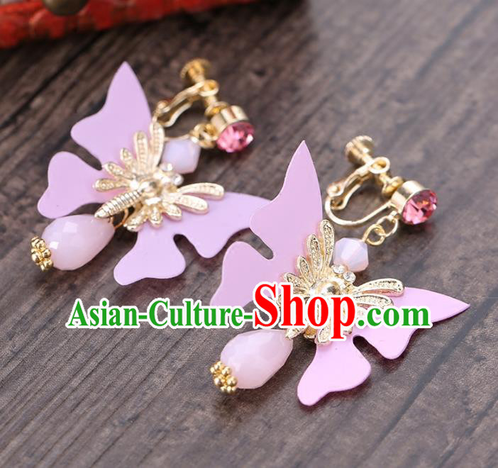 Top Grade Handmade Chinese Classical Jewelry Accessories Wedding Pink Butterfly Tassel Ear Stud Bride Hanfu Earrings for Women